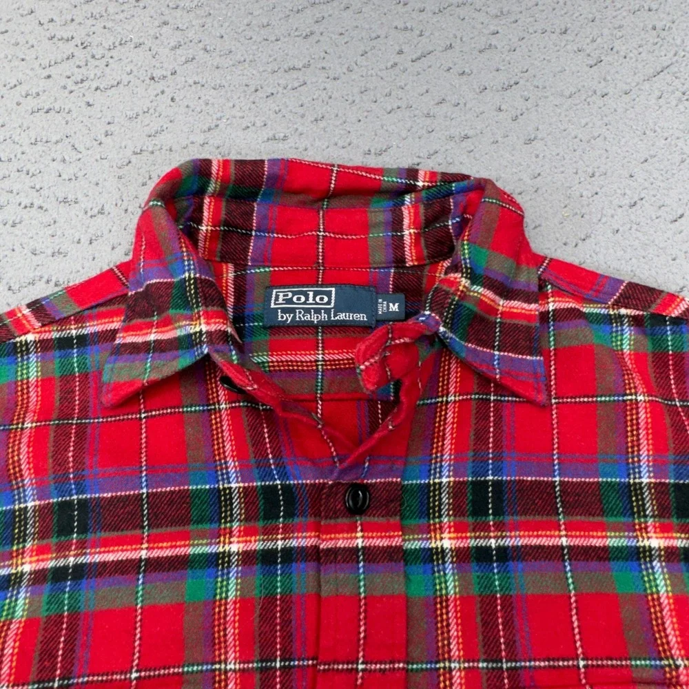 Polo Ralph Lauren Shirt Mens Medium Red Plaid Flannel Heavyweight Button Up